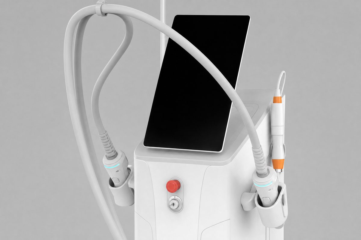 Close-up of the handpieces and touchscreen